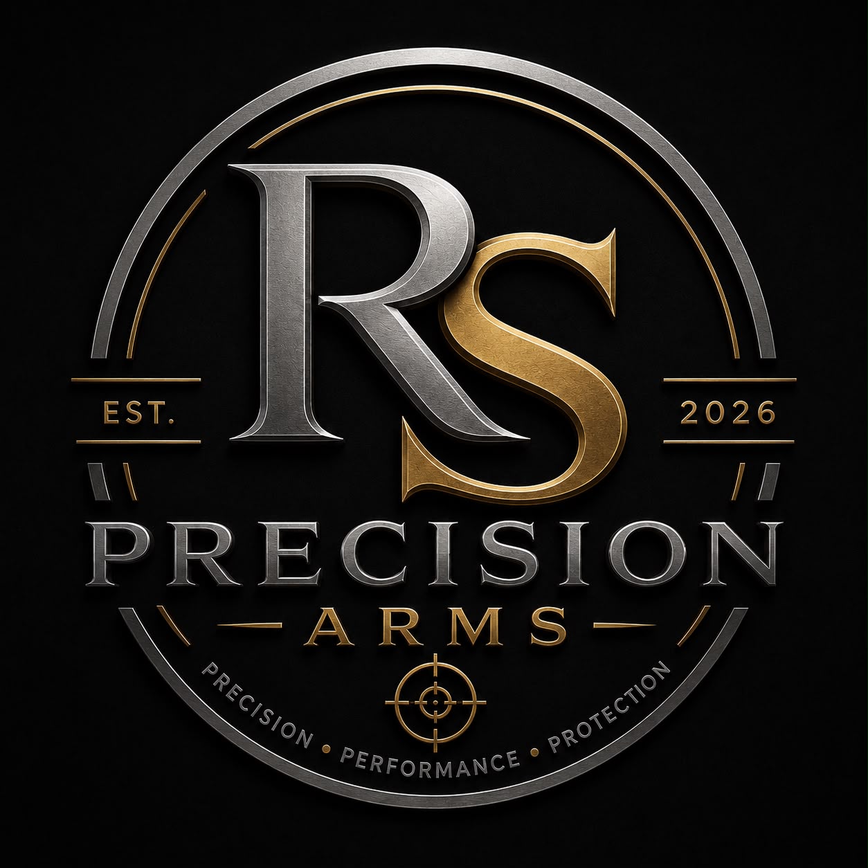 RS Precision Arms logo, established 2026. Precision, Performance, Protection.